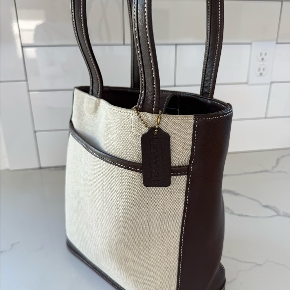 Coach Brown Leather & Cream Canvas Tote